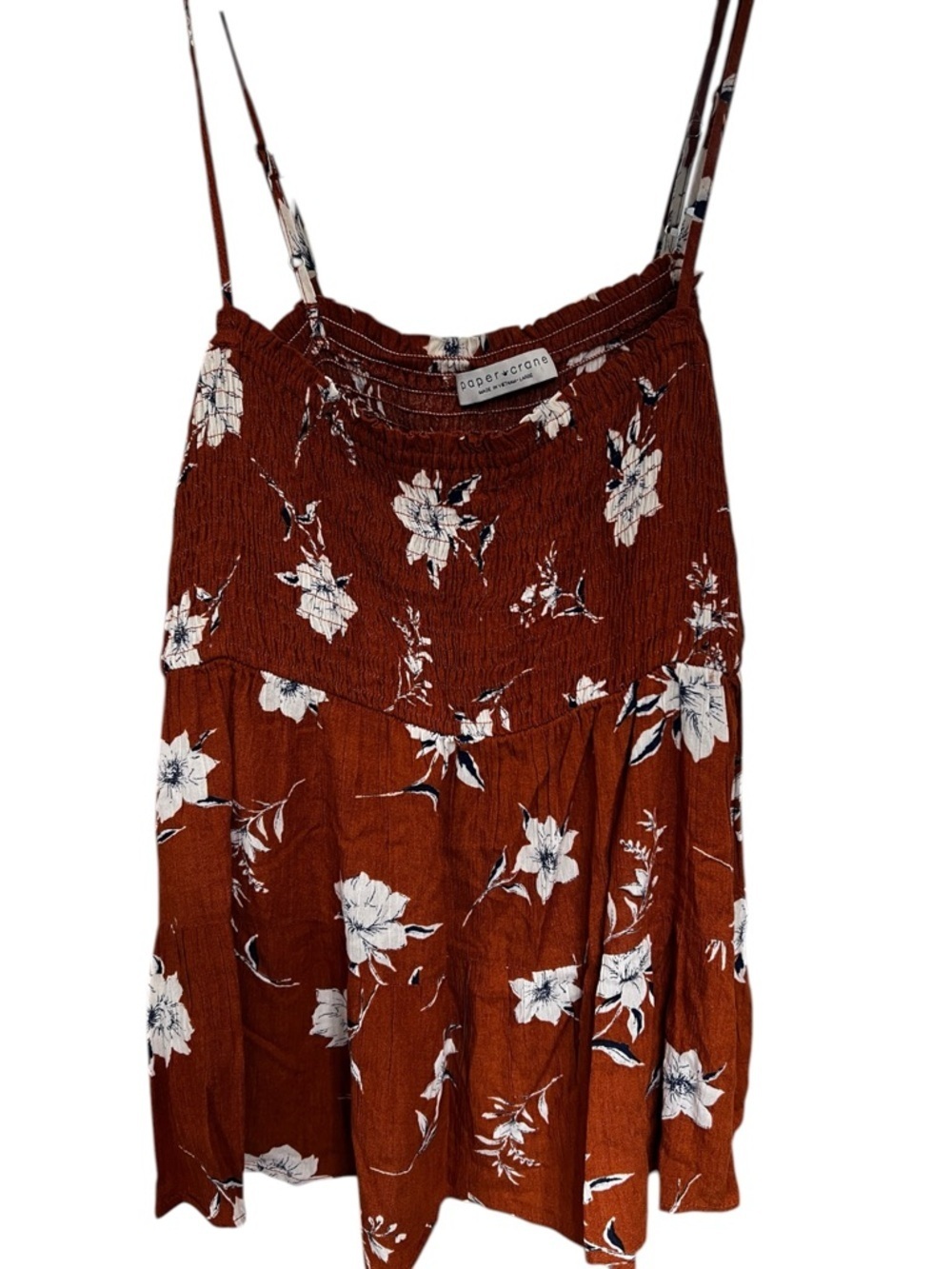 Paper Crane Rust Red Floral Smocked Cami